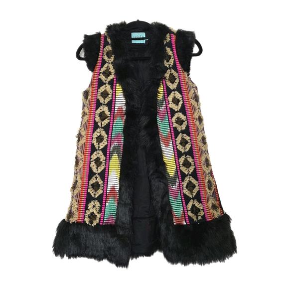 Judith March Faux Fur Vest 70s Retro Afghan Hippie Boho Embroidered Knit Size M - Picture 1 of 11